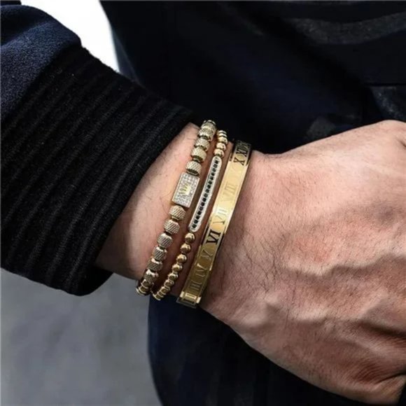 New 3PCS Mens Luxury Gold Crown Bracelets - Picture 4 of 6